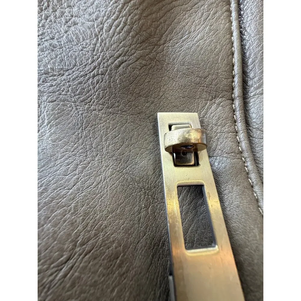 MMS Taupe Metallic Shoulder Bag Large Faux Leather‎ Hobo Purse Gold Hardware